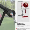 Close-up of a parasol crank mechanism with instructional diagrams on the right side. Produktbild-Vorschau