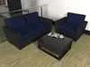 An outdoor seating set with a sofa, armchair, and coffee table on a wooden deck. Produktbild-Vorschau