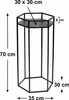 A black hexagonal metal plant stand with dimensions indicated. Produktbild-Vorschau