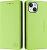 Two views of a green iPhone 13 Mini wallet case, one open and one closed. Produktbild-Vorschau