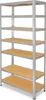 A tall, multi-shelf storage unit made of metal and wood, shown against a white background. Anteprima dell’immagine prodotto