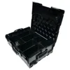 A black plastic organizer box with its lid open, showing multiple compartments inside. Náhled obrázku produktu