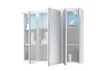 A white bathroom cabinet with mirrored doors and internal LED lighting. Produktbild-Vorschau