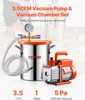 A vacuum pump and chamber set is displayed with text overlays highlighting its features. Náhľad obrázku produktu