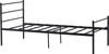 A black metal bed frame with a headboard and a slatted base, shown against a white background. Voir les images du produit