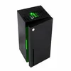 A black Xbox Series X replica mini-fridge with a green accent is shown against a white background. The top of the fridge has green LEDs and a ventilation grille, and the front door is slightly ajar, revealing more green interior. Podgląd zdjęcia produktu