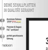 A marketing image showcasing a black frame with text and icons describing its features. Produktbild-Vorschau