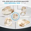 A collage of images showing different views and angles of a toilet seat with a leaf pattern. The product is displayed on a light gray and white background. Produktbild-Vorschau