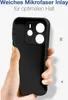 A hand holding a black phone case with a microfiber inlay. Produktbild-Vorschau