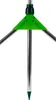 Close-up of the base of a garden sprinkler with a green triangular piece and silver legs. Produktbild-Vorschau