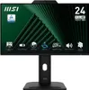 A black MSI computer monitor with a green abstract background displayed on its screen, showing various feature icons and specifications. Voir les images du produit