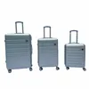 Three silver suitcases of different sizes are displayed against a white background.