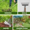 A collage of four images showing different uses of a gardening tool, including weeding, cleaning walls, shoveling soil, and garden cleaning. Náhľad obrázku produktu