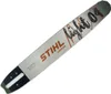 A STIHL chainsaw guide bar with branding and model information. Voir les images du produit