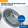 Close-up of the inside of a washing machine drum with text overlays. Produktbild-Vorschau
