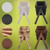 A collage of different colored wooden planters on stands, with close-up swatches of wood textures. Produktbild-Vorschau
