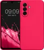 A pink smartphone case is shown next to a smartphone displaying the time and date. Produktbild-Vorschau