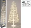 A decorative illuminated tree with 600 LEDs, 100 cm tall, shown in its packaging and as a standalone product. A certification mark and IP44 rating are also visible. Produktbild-Vorschau