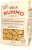 A bag of Rummo pasta, specifically Radiatori No. 137, is shown. The packaging is mostly white with red and black text and graphics. A clear window shows the pasta inside. Podgląd zdjęcia produktu
