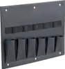 A black tool organizer panel with multiple pockets and loops, mounted on a wall. Náhled obrázku produktu