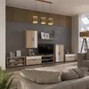 A modern living room with a TV unit, cabinets, and a sofa. Produktbild-Vorschau