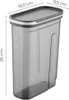 A transparent gray storage container with dimensions indicated by text and lines. Produktbild-Vorschau