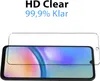 A screen protector is shown placed over a smartphone screen. Produktbild-Vorschau