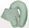 A green, ribbed U-shaped nursing pillow with a detachable cover. Produktbild-Vorschau