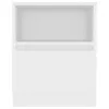 A white, modern-looking nightstand with an open shelf at the top and a solid front panel below. Voir les images du produit