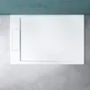 A top-down view of a white shower tray on a textured gray floor with a blue ceiling above. Produktbild-Vorschau