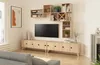 A living room scene featuring a TV, media console, and modular shelving unit. Produktbild-Vorschau