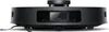A black robot vacuum cleaner is shown from a low-angle front view against a white background. Produktbild-Vorschau