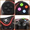 A collage of close-up shots of a black and red game controller, highlighting its buttons and joystick. Produktbild-Vorschau