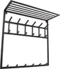 A black metal coat rack with a shelf and multiple hooks, shown against a white background. Produktbild-Vorschau