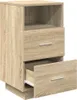 A standalone image of a wooden nightstand with two drawers, one of which is partially open. Anteprima dell’immagine prodotto