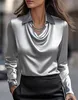 ASKSA Damen Satin Bluse Wasserfallkragen Elegante Oberteile Produktbild-Vorschau 2