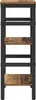 A tall, narrow bookshelf with a rustic wood finish and black metal frame. Podgląd zdjęcia produktu