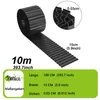 A roll of black corrugated garden edging is shown, with close-ups and measurements indicating its dimensions and material thickness. Voir les images du produit
