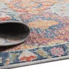 A close-up view of a rolled-up rug with a colorful, vintage-inspired pattern. Produktbild-Vorschau