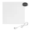 A white, square infrared heating panel with a power cord and a logo in the upper right corner. Anteprima dell’immagine prodotto