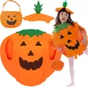 A child wearing a pumpkin costume with a matching trick-or-treat bag and hat. Produktbild-Vorschau