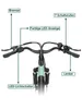 A close-up view of the handlebars and front fork of a bicycle, with labels pointing out various features. Produktbild-Vorschau