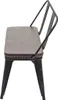 A side view of a black metal bench with a brown faux leather seat and backrest. Produktbild-Vorschau