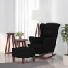 A black velvet rocking chair with an ottoman is placed in a room with sheer white curtains and a floor lamp. Náhľad obrázku produktu