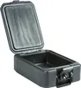 A black fireproof document box with its lid open, shown against a white background. Produktbild-Vorschau