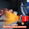 A person sleeping in a vehicle cabin, with a red heater emitting warm air. Produktbild-Vorschau