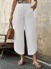 ASKSA Damen 7/8 Hose Leinenhose Laenge High Waist Weitem Produktbild-Vorschau 2