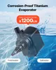 A submersible pump is shown in water, with text highlighting its features. Produktbild-Vorschau