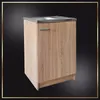 A kitchen cabinet with a sink and faucet is presented against a dark background with a decorative border. Náhľad obrázku produktu