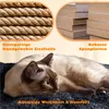 A Siamese cat is lying on a dark gray plush surface, with close-up images of rope and stacked wooden boards above it. Produktbild-Vorschau